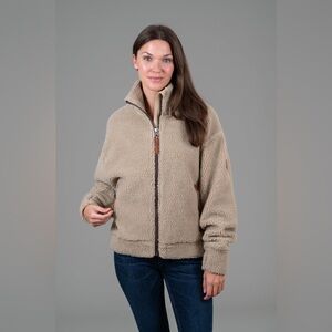 WANAKOME WOMEN'S TAMSIN SHERPA ZIP JACKET in Stone Size Large